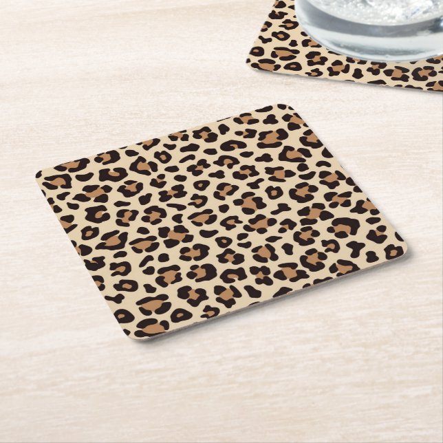 Leopard Skin Fur Pattern Square Paper Coaster (Angled)