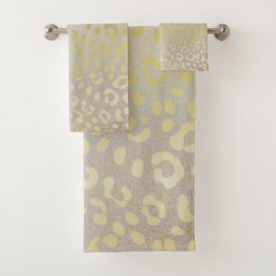 Leopard Skin In Gold Glitter On Rainbow Gold Bath Towel Set