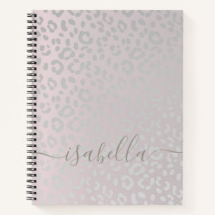 Leopard Skin In Silver Glitter On Blush Gradient Notebook