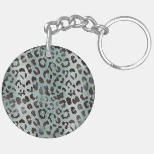 Leopard Skin in Tangerine Blue Sea Keychain