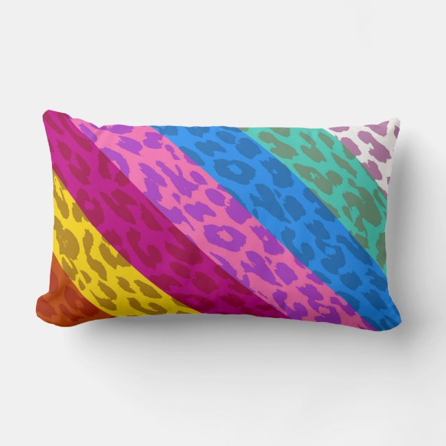 Leopard Skin Multicolor Stripe Pattern 2 Lumbar Pillow (Front)