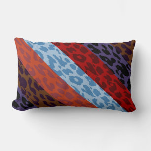Leopard Skin Multicolor Stripe Pattern 3 Lumbar Pillow