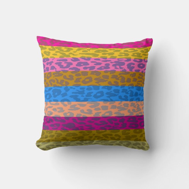 Leopard Skin Multicolor Stripe Pattern Throw Pillow (Front)