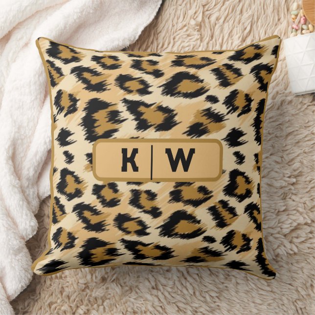 Leopard Skin Print Monogram Initial | Throw Pillow (Blanket)