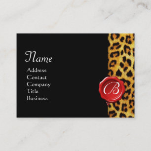 LEOPARD SKIN ,RED WAX SEAL MONOGRAM ,Black Business Card