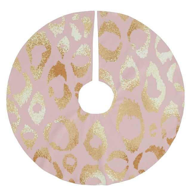 Leopard skin, rose gold texture brushed polyester tree skirt (Front)