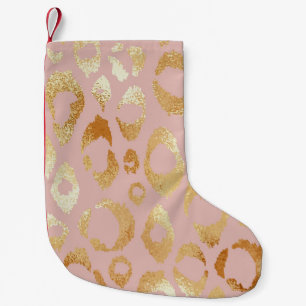 Leopard skin, rose gold texture small christmas stocking