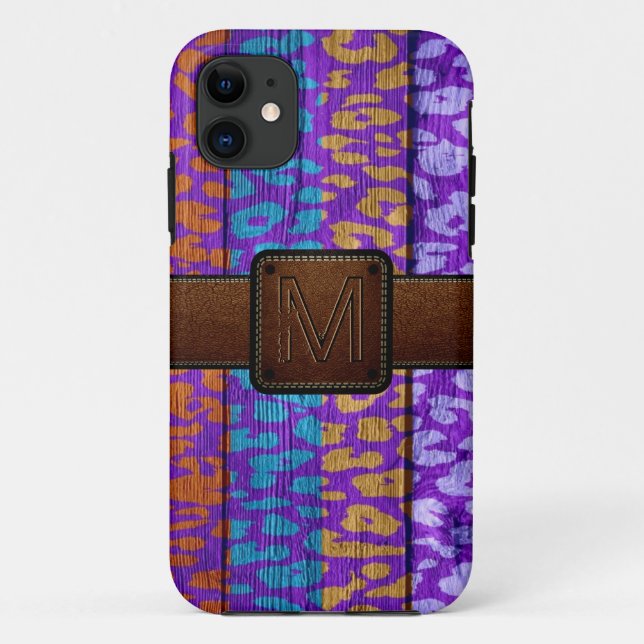 Leopard Skin Wood Brown Leather Look Case-Mate iPhone Case (Back)