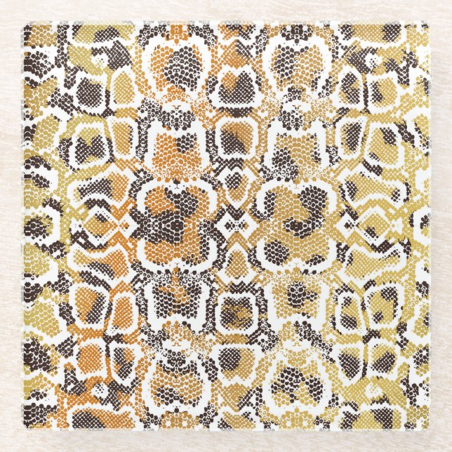 Leopard Snake Animal Print Texture Glass Coaster (Front)