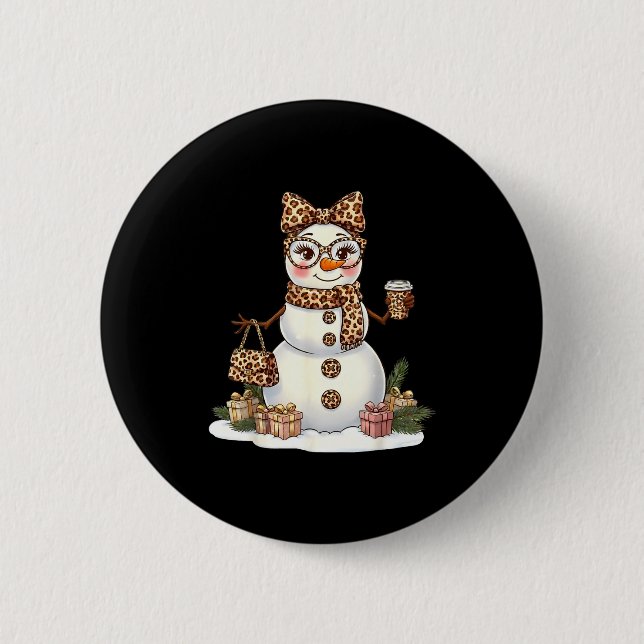 Leopard Snowman With Sungles Funny Christmas Women 2 Inch Round Button (Front)