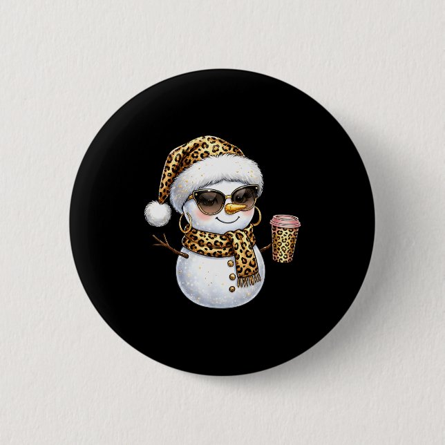 Leopard Snowman With Sungles Funny Christmas Women 2 Inch Round Button (Front)