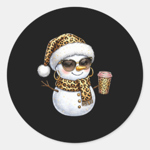 Leopard Snowman With Sungles Funny Christmas Women Classic Round Sticker