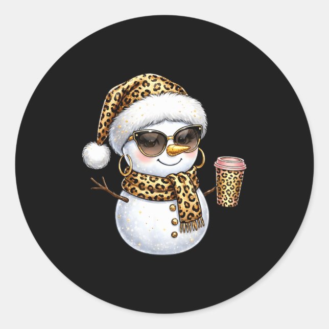 Leopard Snowman With Sungles Funny Christmas Women Classic Round Sticker (Front)
