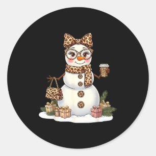 Leopard Snowman With Sungles Funny Christmas Women Classic Round Sticker