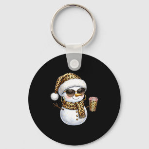 Leopard Snowman With Sungles Funny Christmas Women Keychain