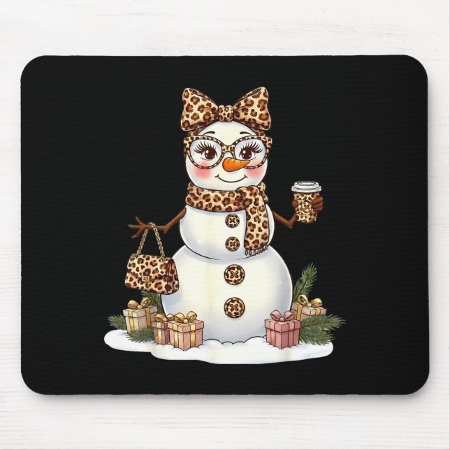 Leopard Snowman With Sungles Funny Christmas Women Mouse Pad (Front)