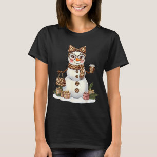 Leopard Snowman With Sungles Funny Christmas Women T-Shirt