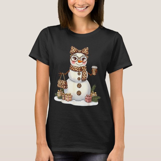 Leopard Snowman With Sungles Funny Christmas Women T-Shirt (Front)