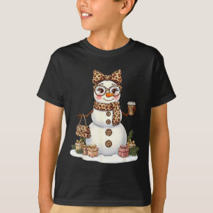 Leopard Snowman With Sungles Funny Christmas Women T-Shirt