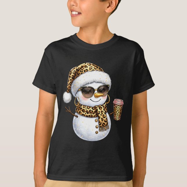 Leopard Snowman With Sungles Funny Christmas Women T-Shirt (Front)