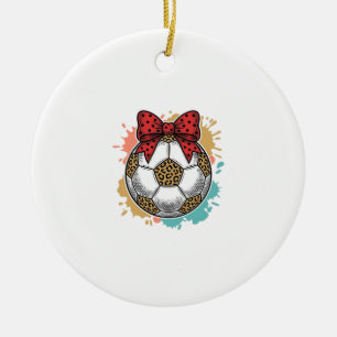 Leopard Soccer Bow Vintage Engraving Shirt Design_ Ceramic Ornament