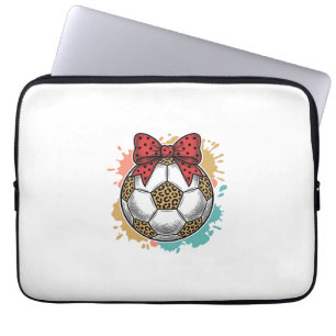 Leopard Soccer Bow Vintage Engraving Shirt Design_ Laptop Sleeve