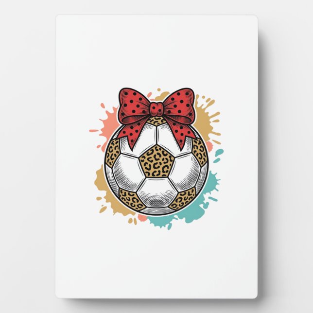 Leopard Soccer Bow Vintage Engraving Shirt Design_ Plaque (Front)