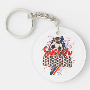 Leopard Soccer Mama Lightning Bolt Sport Mom Mothe Keychain
