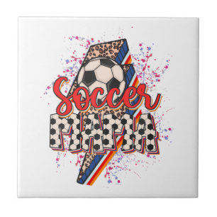 Leopard Soccer Mama Lightning Bolt Sport Mom Mothe Tile