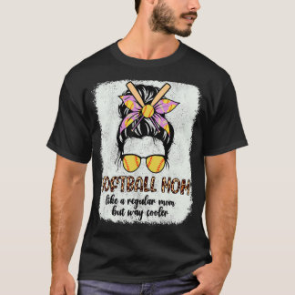 Leopard Softball Mom Cute Messy Bun Softball Mothe T-Shirt