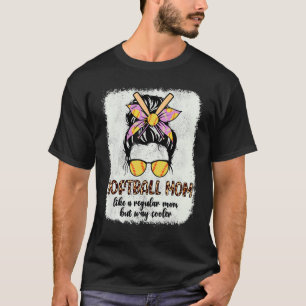 Leopard Softball Mom Cute Messy Bun Softball Mothe T-Shirt