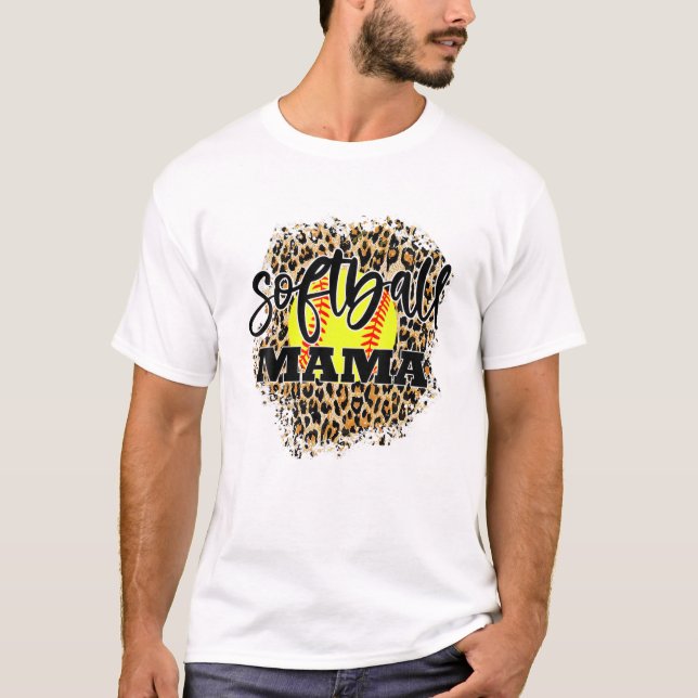 Leopard Softball Mom Funny Softball Mama Mother's T-Shirt (Front)