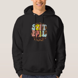 Leopard Softball Mom Happy Mother's Day Retro Spor Hoodie