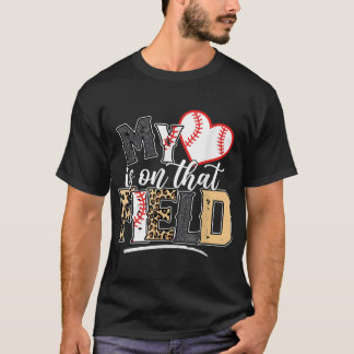 Leopard Softball Mom My Heart is on That Field Bas T-Shirt