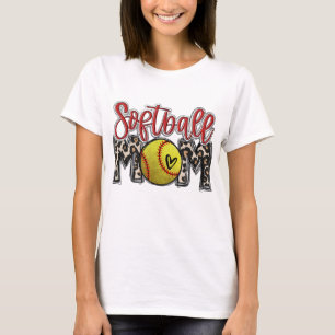 Leopard Softball Mom Softball Game Day Vibes Mothe T-Shirt