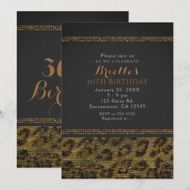 Leopard Sparkle Sequins Glam Chic Party Invitation (Front/Back)
