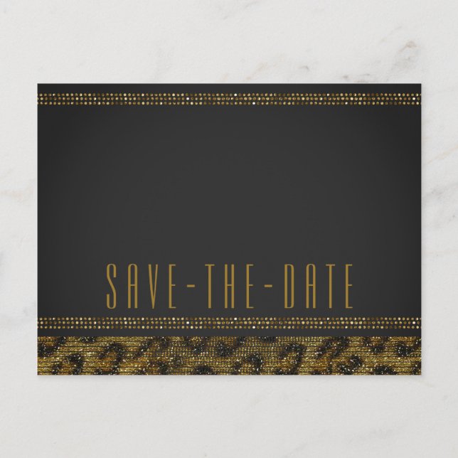 Leopard Sparkle Sequins Glam Chic Save the Date Announcement Postcard (Front)