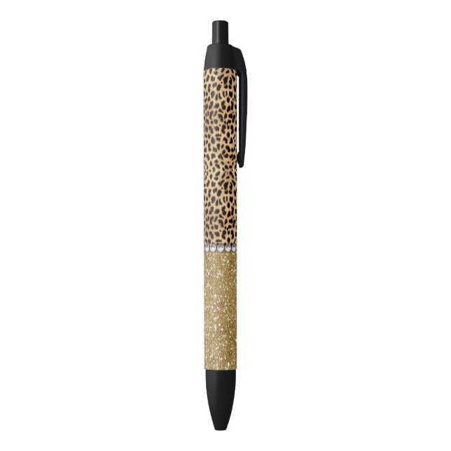 Leopard Spot Gold Glitter Rhinestone PHOTO PRINT Black Ink Pen (Bottom (Vertical))