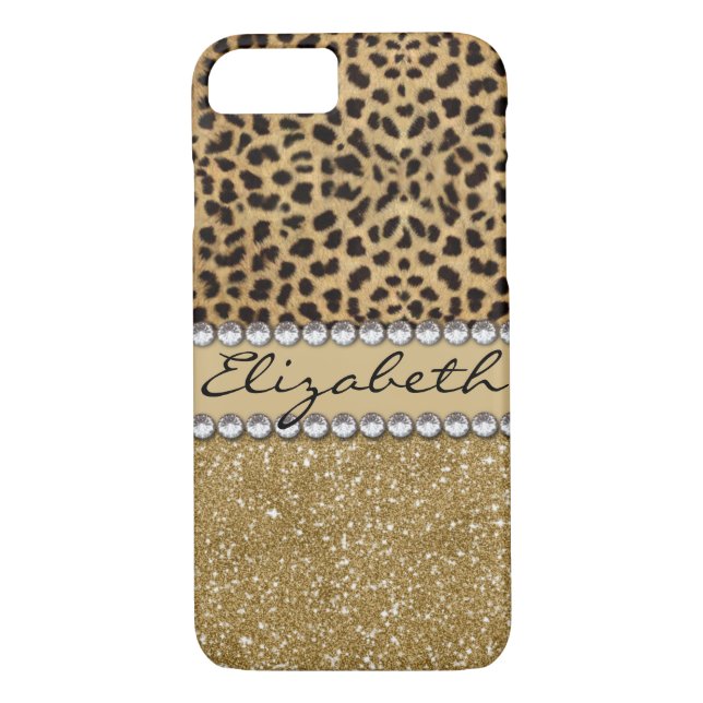 Leopard Spot Gold Glitter Rhinestone PHOTO PRINT Case-Mate iPhone Case (Back)