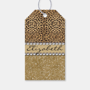 Leopard Spot Gold Glitter Rhinestone PHOTO PRINT Gift Tags