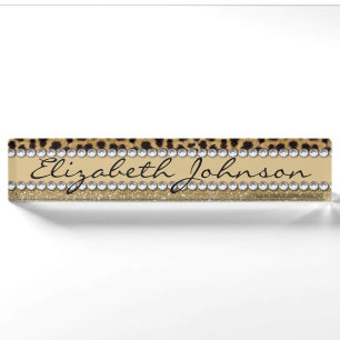 Leopard Spot Gold Glitter Rhinestone PHOTO PRINT Nameplate
