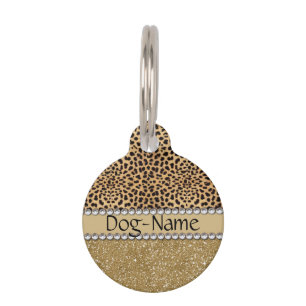 Leopard Spot Gold Glitter Rhinestone PHOTO PRINT Pet Tag