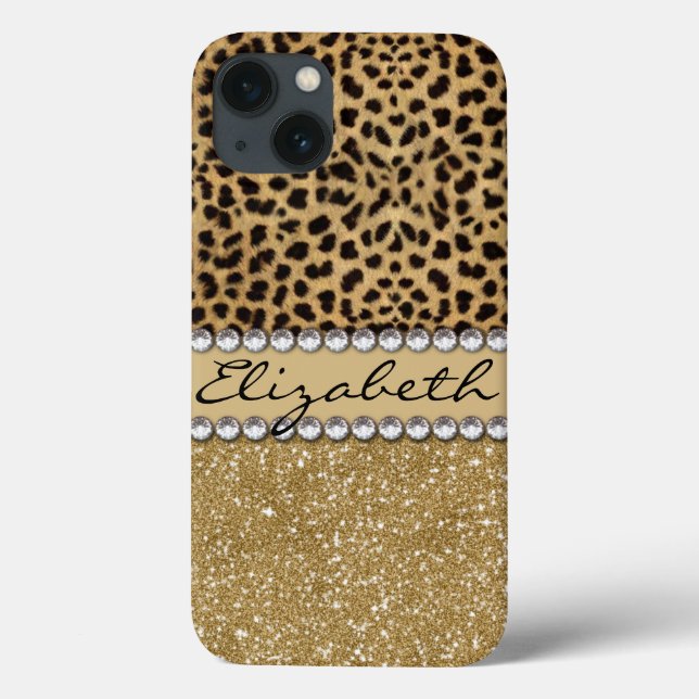 Leopard Spot Gold Glitter Rhinestone PRINT Case-Mate iPhone Case (Back)