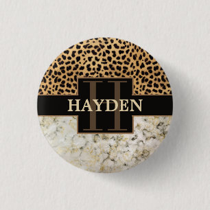 Leopard Spot Marble Monogram Name 1 Inch Round Button