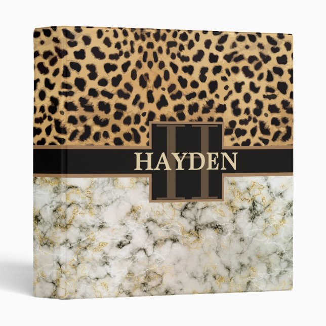 Leopard Spot Marble Monogram Name Binder (Front/Spine)