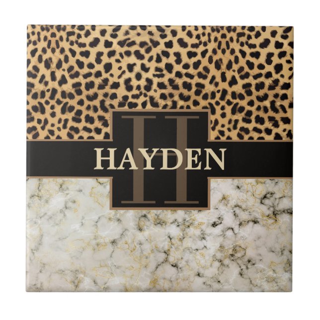 Leopard Spot Marble Monogram Tile (Front)