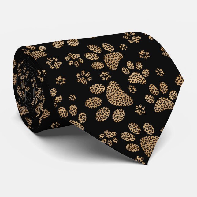 Leopard Spot Paw Prints Design Tie (Rolled)