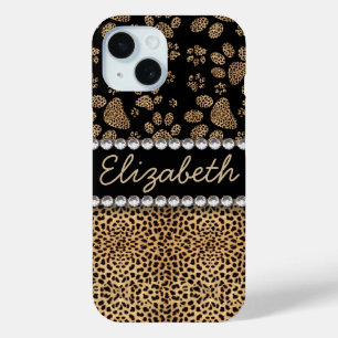 Leopard Spot Paw Prints Rhinestone PHOTO PRINT iPhone 15 Case