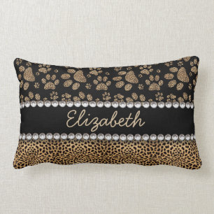 Leopard Spot Paw Prints Rhinestone PHOTO PRINT Lumbar Pillow
