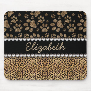 Leopard Spot Paw Prints Rhinestone PHOTO PRINT Mouse Pad